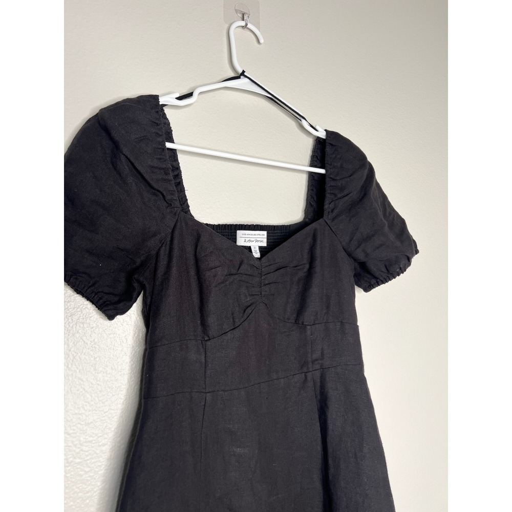 & Other Stories Black Linen Blend Puff Sleeve  Midi Dress with Slit Size 4 - Picture 4 of 9